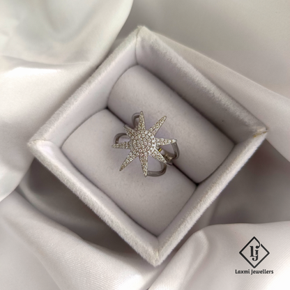 Starburst Diamond Ring in White Gold – Designer Statement Jewelry by Laxmi Jewellers