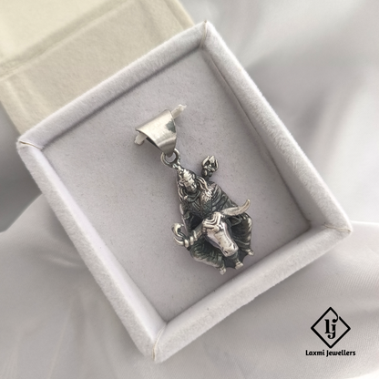 Sterling Silver Nandi Bull with Shiva Pendant – Spiritual & Antique Finish Jewelry