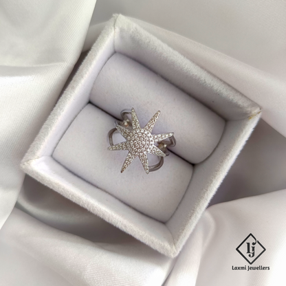 Starburst Diamond Ring in White Gold – Designer Statement Jewelry by Laxmi Jewellers