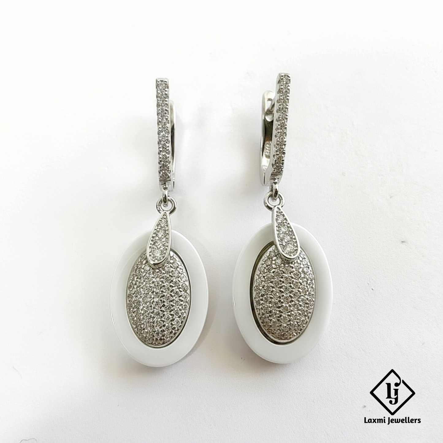 925 Sterling Silver Bali Style White Oval Drop Earrings | Designer Silver Earrings for Women