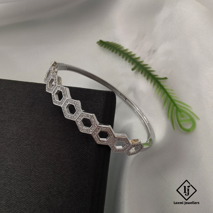 925 Silver Hexagon Design CZ Openable Kada for Women – Modern Geometric Bangle
