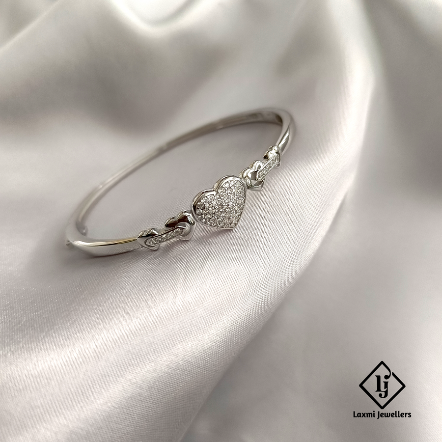 925 Silver Heart Kada Bracelet with CZ Stones – Elegant Designer Jewelry for Women