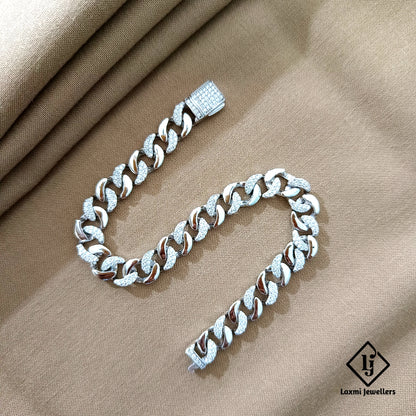 925 Sterling Silver Cuban Link Bracelet for Men with CZ Stones – Heavy Look Jewelry