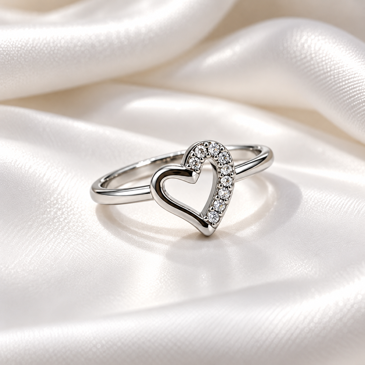 925 Sterling Silver Open Heart Crystal Ladies Ring for Women | Elegant Silver Heart Design Ring – Laxmi Jewellers