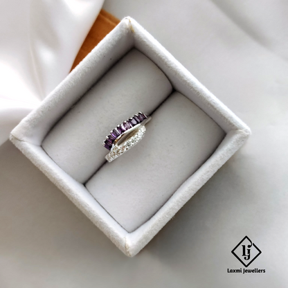 925 Sterling Silver Amethyst and CZ Stone Ring – Elegant Birthstone Jewelry
